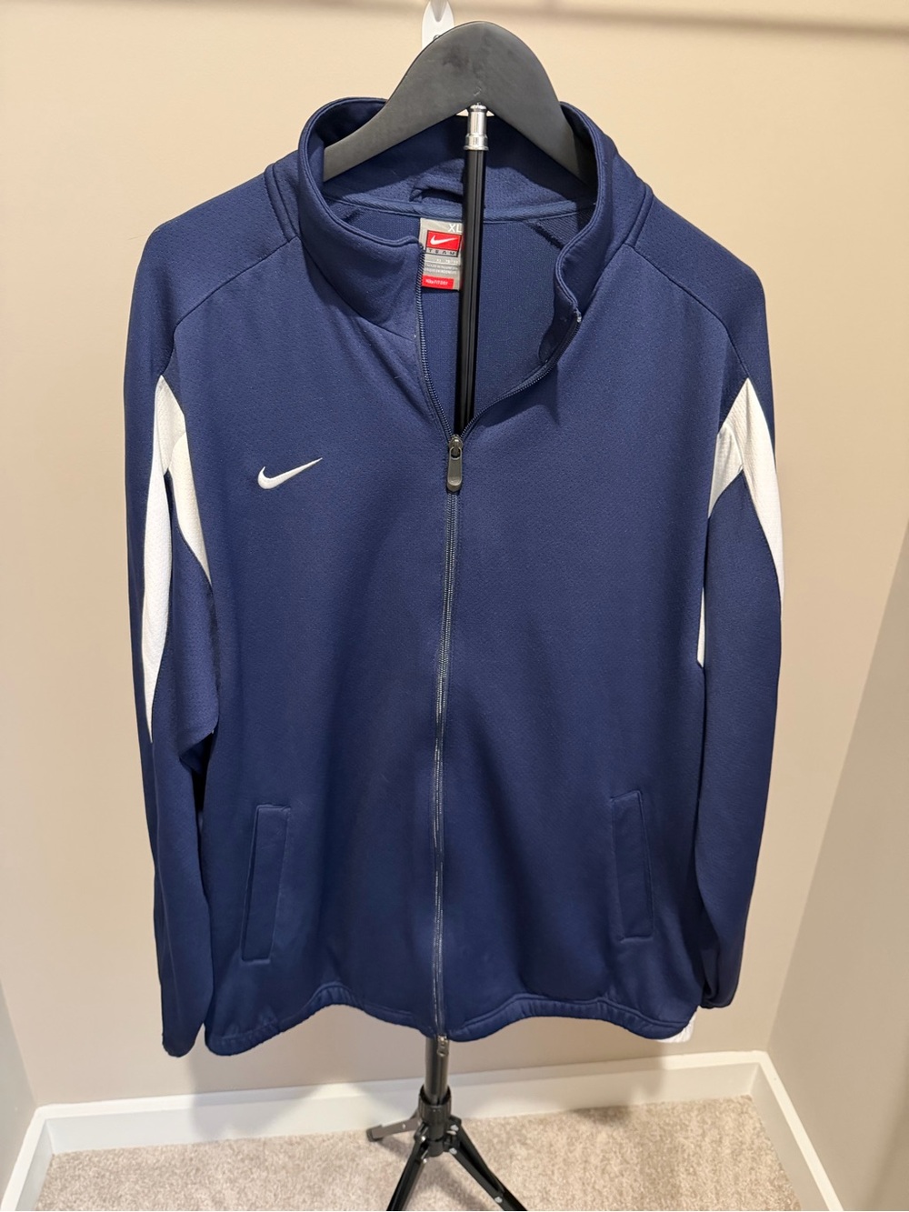 Nike Jacket Mens XL Fit Dry Full Zip Long Sleeve Blue White Sportswear VTG